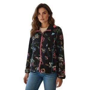 Koret World Travel Print‎ Zip Up Jacket Women's M Cruise Bon Voyage Road Trip